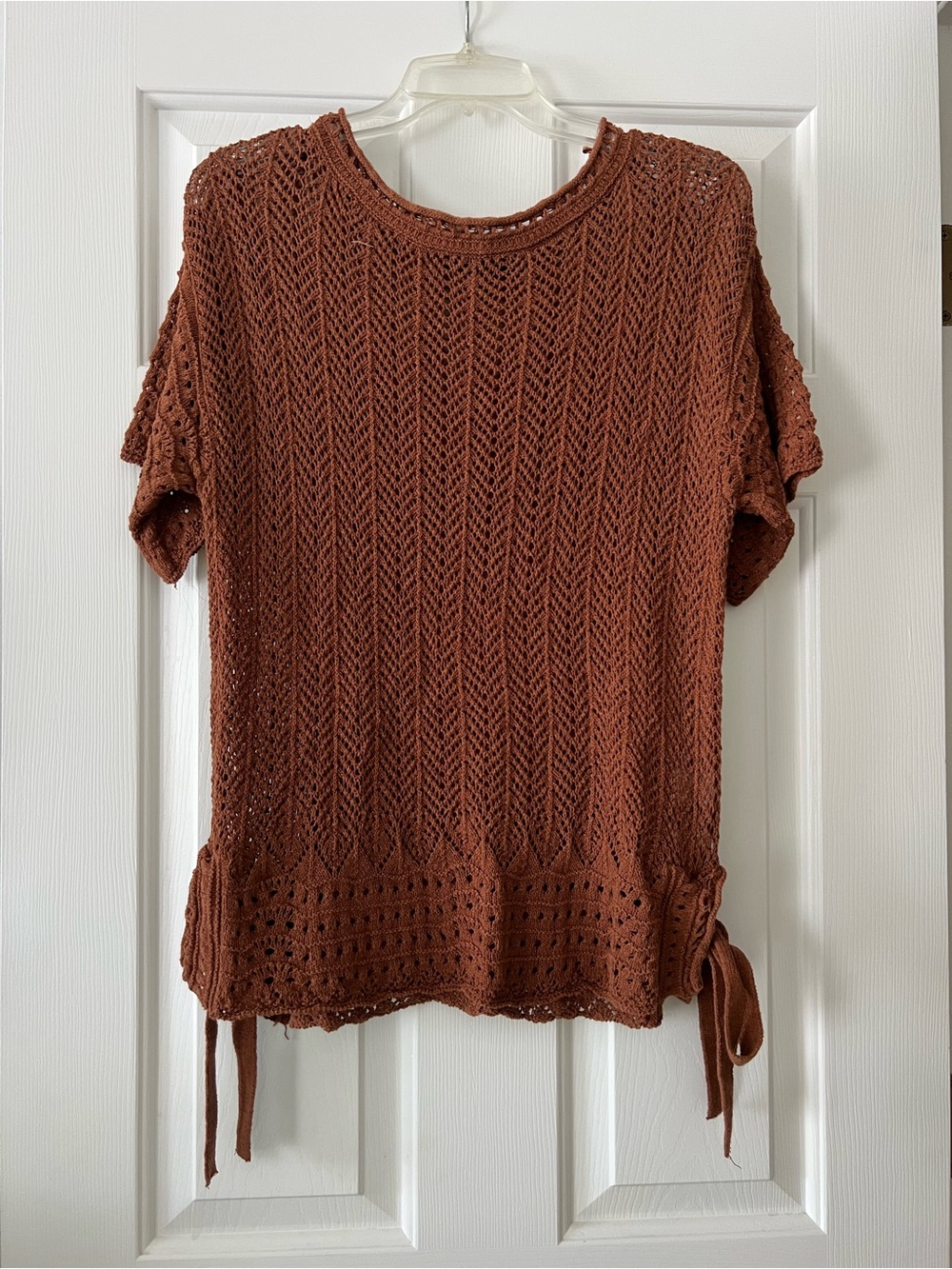 Rust Brown Short-Sleeve Crochet Knit Top, New York & Co